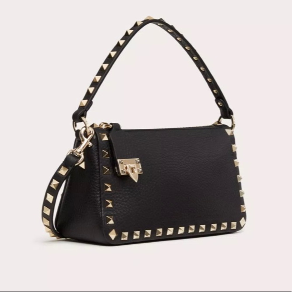 Authentic Valentino Small Rockstud Grainy Calfskin Crossbody Bag